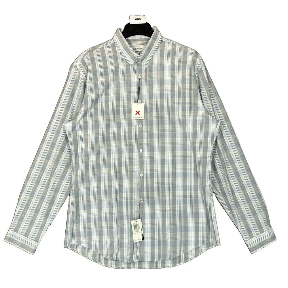 Calvin Klein Mens Body Fit Striped Long Sleeve Dress Shirt L White Blue NWT
